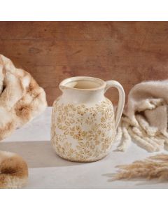 STONEWARE CRACKLE EFFECT ANTIQUE BROWN FLOWER DESIGN DECORATIVE SMALL JUG