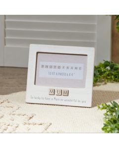 WONDERFUL MUM PHOTO FRAME WHITE WOOD WITH LETTERS