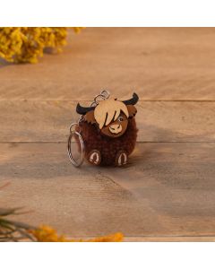 HIGHLAND COW MDF POM POM KEYRING WITH DISPLAY OF 48