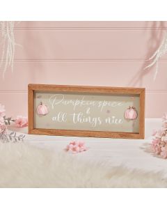 PINK PUMPKIN SPICE FRAMED PLAQUE WOODEN WITH AUTUMN LEAVES