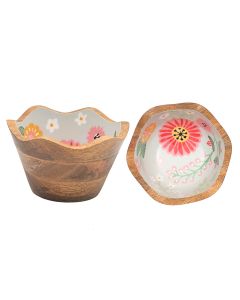 FLORAL LUXE HAND PAINTED SCALLOPED EDGE MANGO WOOD DECORATIVE BOWL