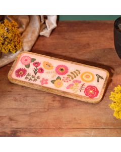 FLORAL LUXE MANGO WOOD DECORATIVE TRAY