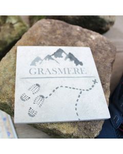 GRASMERE COASTER WHITE WOOD WITH GREY MOUNTAINS & FOOTPRINTS+++