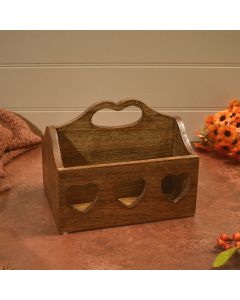 MANGO WOOD CUT OUT HEART CADDY