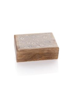 MANGO WOOD FLORAL ETCHED HINGED BOX