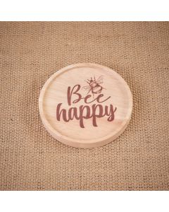 BEE HAPPY ROUND WOOD LIPPED COASTER