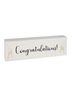 CONGRATULATIONS BLOCK WHITE WOOD WITH QUOTE & GOLD FLUTES++