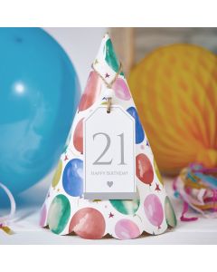 21ST BIRTHDAY TAG WHITE WOOD WITH GREY TRIM & HEART++