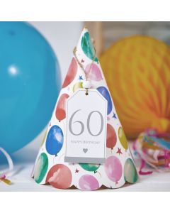 60TH BIRTHDAY TAG WHITE WOOD WITH GREY TRIM & HEART+