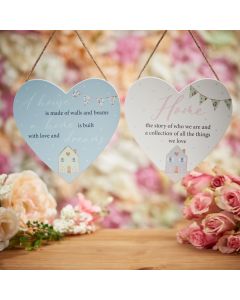 HOUSE HEART HANGER 2 ASSTD PASTEL WOOD WITH BUNTING