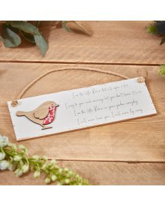 ROBIN 3D MEMORY PLAQUE WHITE WOOD WITH FLORAL BREAST & VERSE