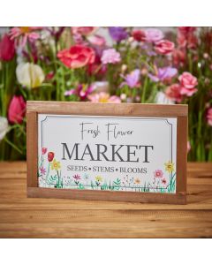 FLOWER MARKET FRAMED PLAQUE WHITE WOOD WITH NATURAL FRAME+++