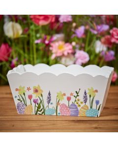 SPRING PASTEL FLORAL FLUTED CRATE WHITE WOOD WITH EGGS