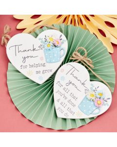 THANK YOU HEART HANGER 2 ASSTD WOODEN WITH MUG & 3D FLOWERS