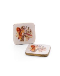 TOADSTOOL TALES MANGO WOOD GLAZED WOODLAND COASTER SET OF 4 TIED WITH STRING+