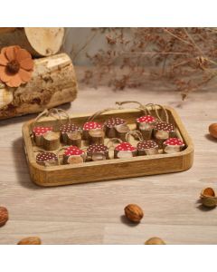 TOADSTOOL TALES MANGO WOOD MUSHROOM HANGERS 2 ASSTD WITH TRAY 24