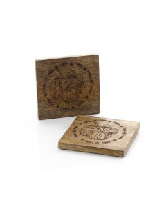 MANGO WOOD ETCHED PUMPKIN COASTER SET OF 4 TIED WITH STRING+