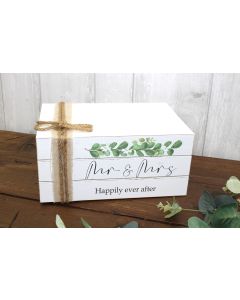 WEDDING BOOK STACK WHITE WOOD WITH FOLIAGE & STRING TIE+++