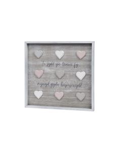 WELSH 3D MULTI HEART FRAMED PLAQUE GREY WOOD+