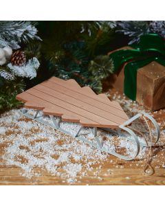 XMAS TREE SLEIGH NATURAL WOOD & METAL