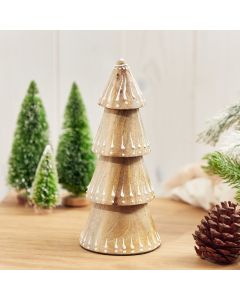 MANGO WOOD XMAS TREE CONICAL ORNAMENT SMALL