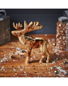 RUSTIC GOLD WOODEN REINDEER ORNAMENT